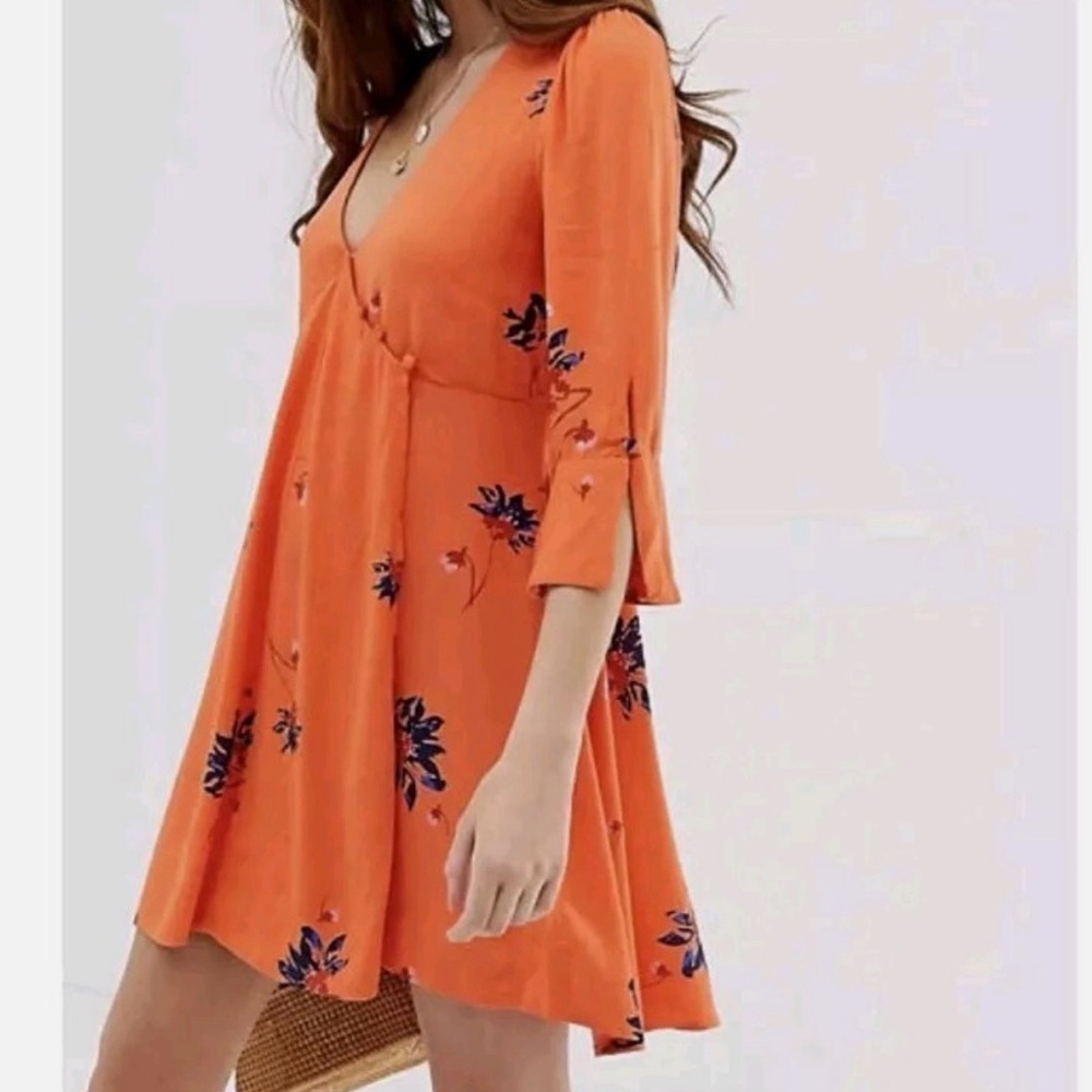 Free People Orange Floral Mini Dress